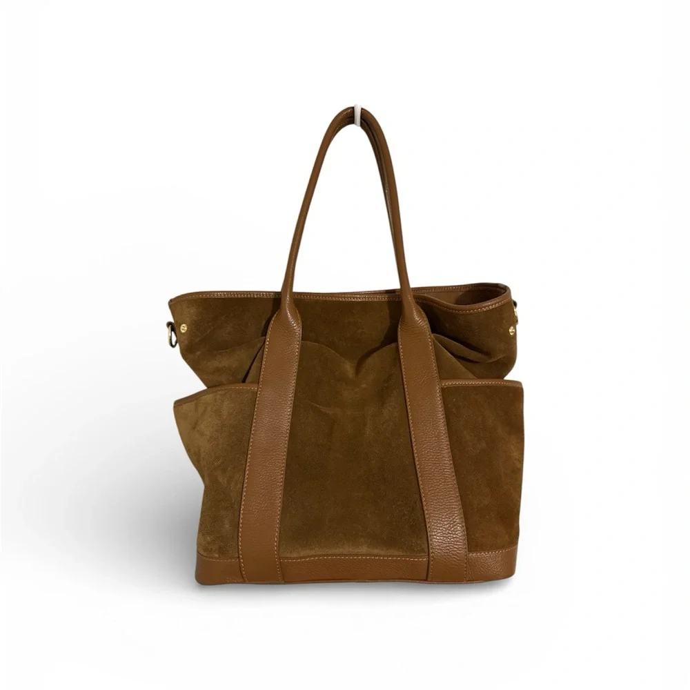 La Via Firenze Hobo Tote Genuine Leather with shoulder strap Camel Brown Suede
